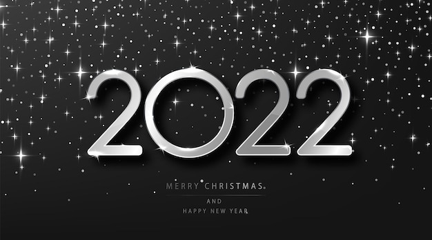 Christmas 2022 Silver Free Vector | Silver 2022 Christmas And Happy New Year. Holiday Vector  Illustration With Silver Metallic Numbers 2022 And Festive Glitter Black  Glittering Background