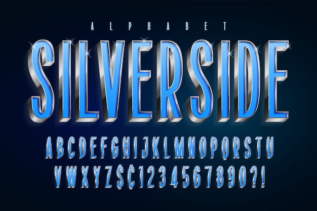 Download Silver 3d glossy font, letters and numbers. | Premium Vector