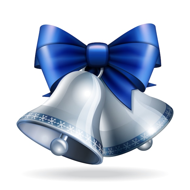 Premium Vector Silver Bells With Blue Ribbon