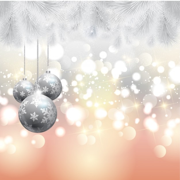 Silver christmas balls on a bokeh background Vector | Free Download