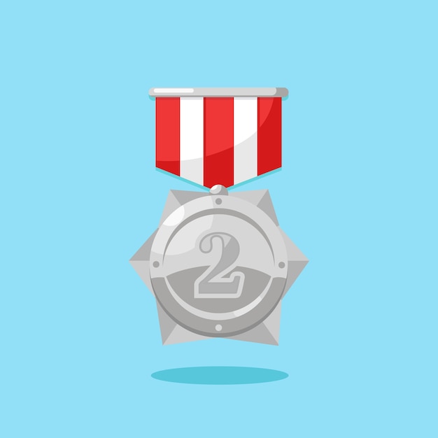 Premium Vector Silver Medal With Red Ribbon For Second Place Trophy Winner Award On Blue Background Badge Icon Sport Business Achievement Victory Concept