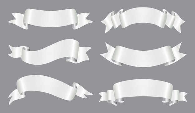 Premium Vector | Silver ribbon banner set
