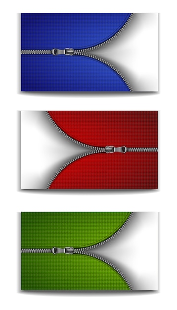 赤 青 緑の背景を持つ銀のジッパー プレミアムベクター
