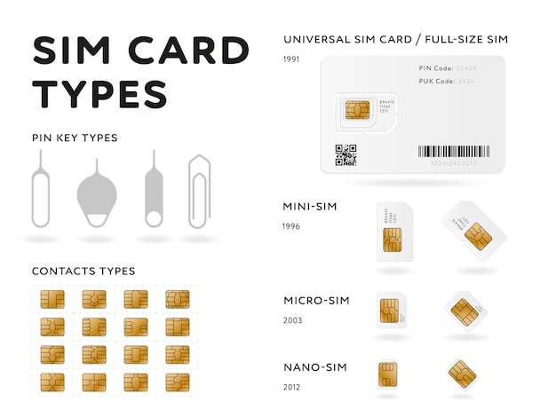 Sim card types infographics in flat style Premium Vector