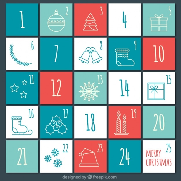 Simple advent calendar with drawings Vector Free Download