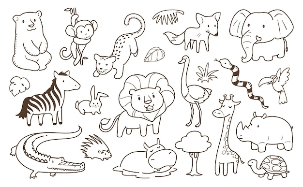 Premium Vector | Simple animals doodle