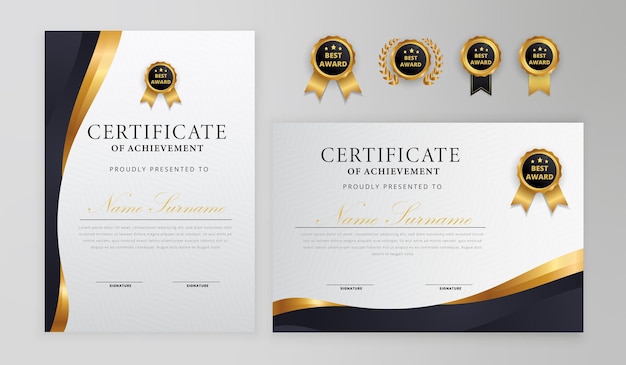 Premium Vector | Simple black and gold certificate with badge