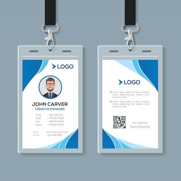 Simple blue office id card template Premium Vector