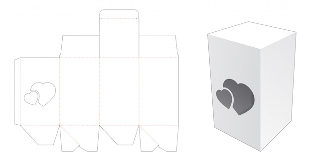 Premium Vector | Simple box with 2 hearts window die cut template