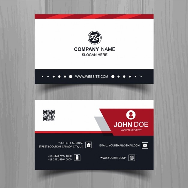 Simple business card with red geometric\
shapes