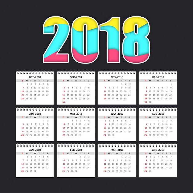 Free Vector Simple Calendar For 18