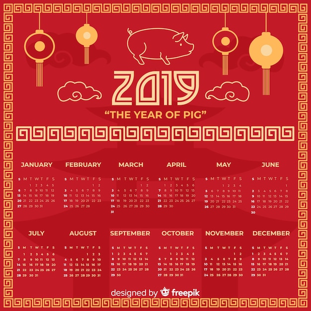 Simple chinese new year calendar | Free Vector