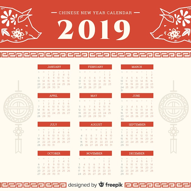 Free Vector | Simple chinese new year calendar