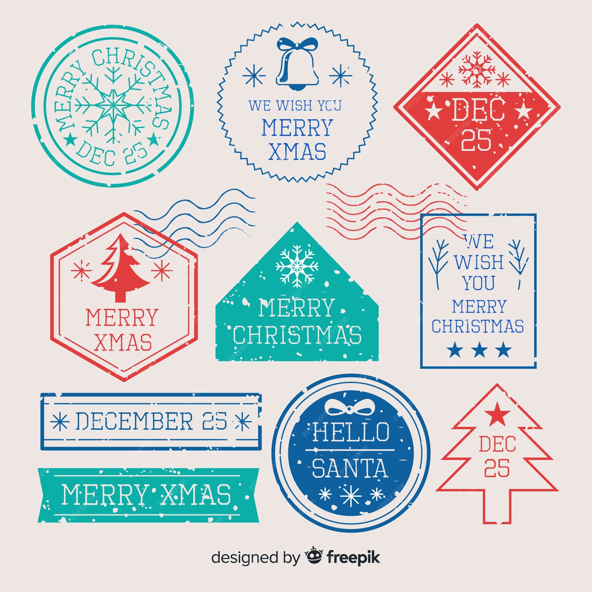 Free Vector | Simple christmas stamp collection
