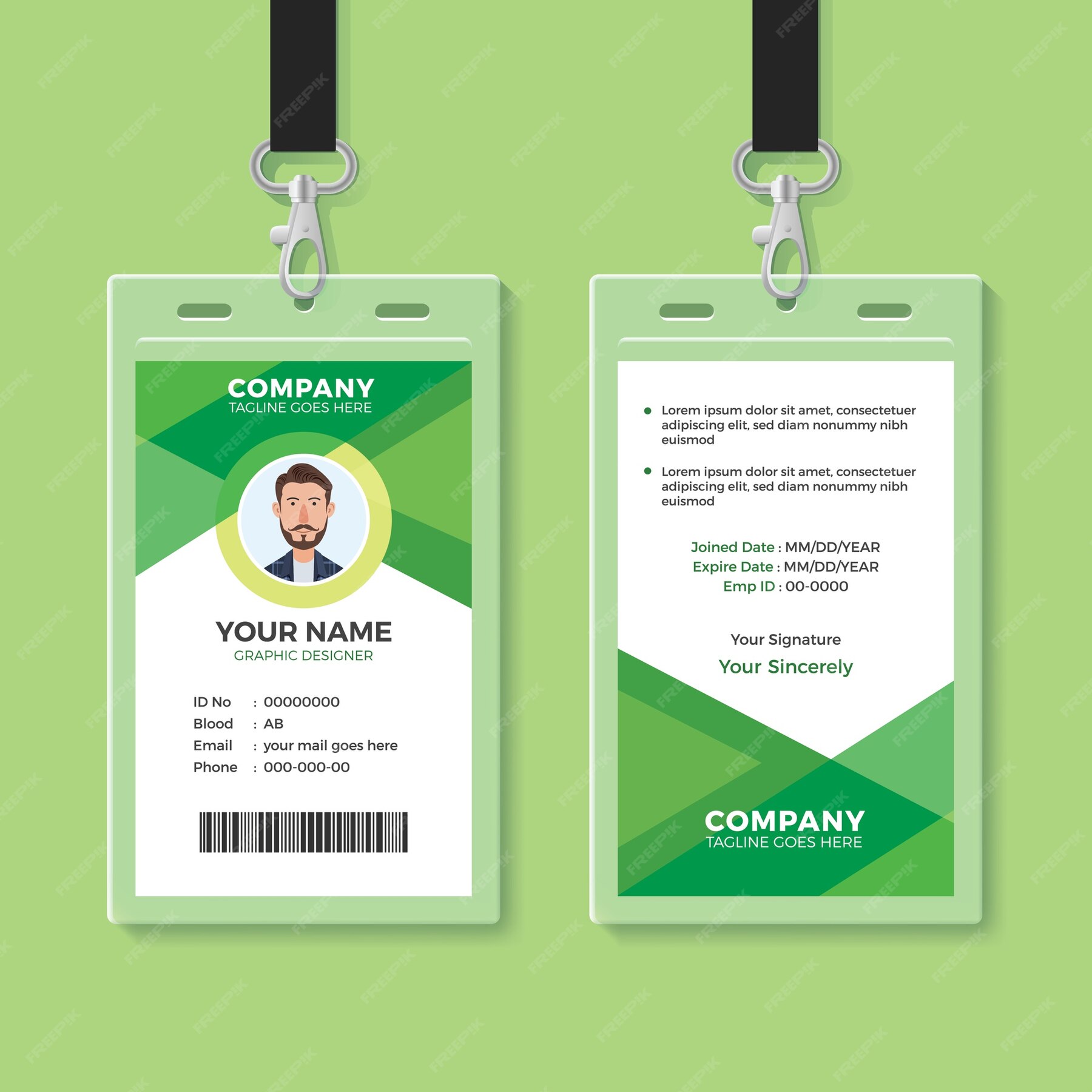 Premium Vector | Simple and clean green id card design template