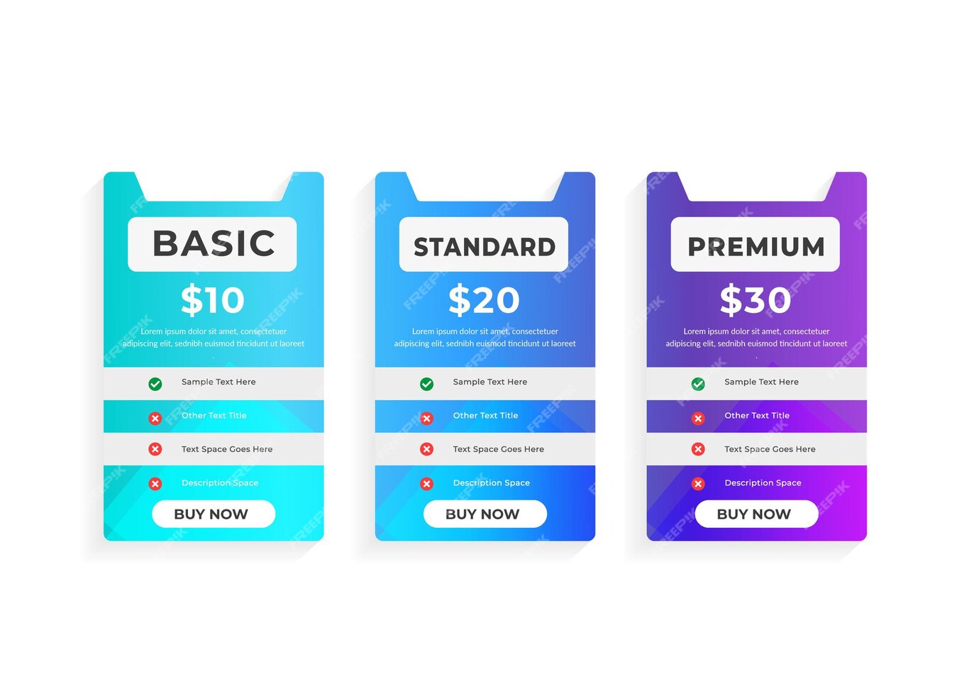 Premium Vector Simple colorful pricing plans template for web