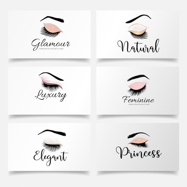 Simple eyelashes logo set editable template Premium Vector