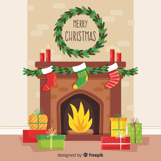 Simple fireplace christmas scene Vector | Free Download