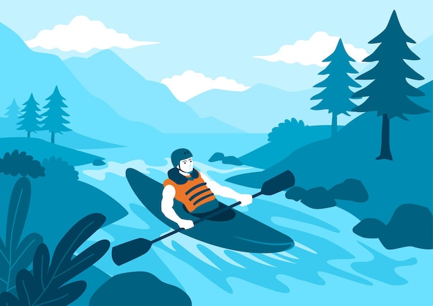 Premium Vector Simple Flat Vector Illustration Of Man Kayaking