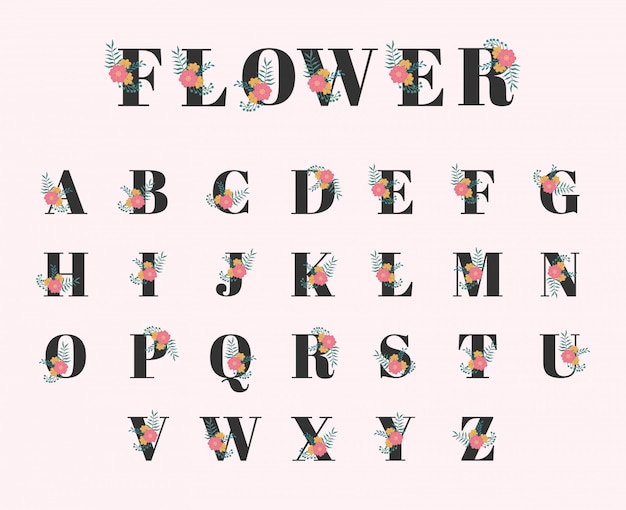 Premium Vector Simple flower botanical font collection