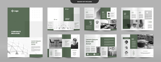 Simple green brochure pages design template Premium Vector