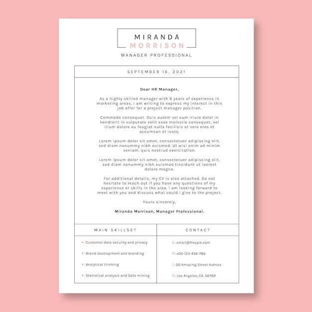 Free Vector | Simple grid miranda manager cover letter