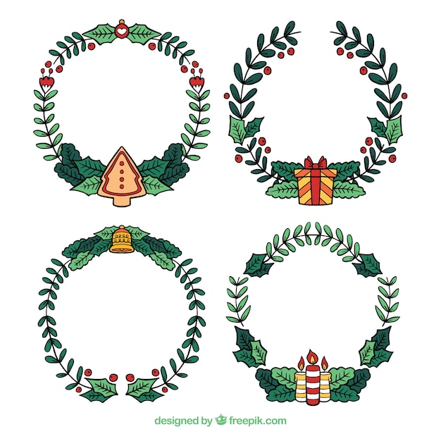 Download Simple hand drawn christmas wreaths | Free Vector