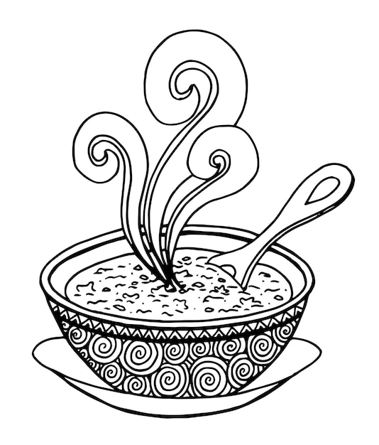 Simple hand drawn doodle of a bowl of soup Vector | Premium Download