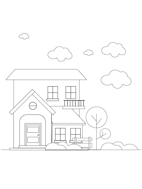 Premium Vector | Simple house coloring page coloring page design kids ...