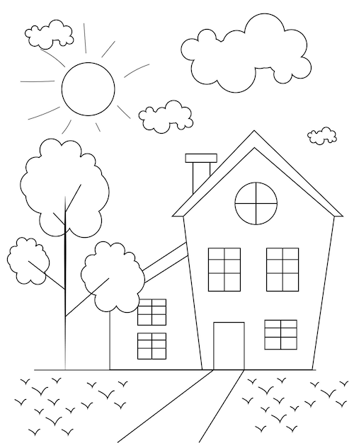 Premium Vector | Simple house coloring page design coloring book design ...