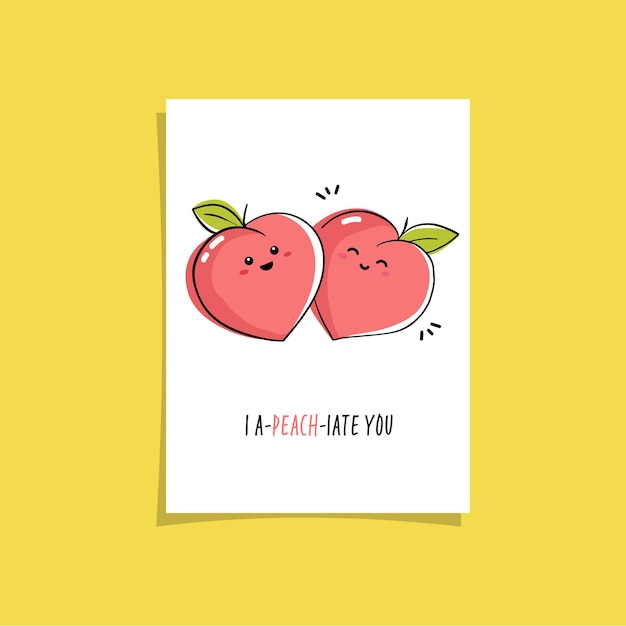 果物と面白いフレーズを使ったシンプルなイラスト 私はあなたを桃です 笑顔の桃のかわいい絵が描かれた既製のカードデザイン プレミアムベクター