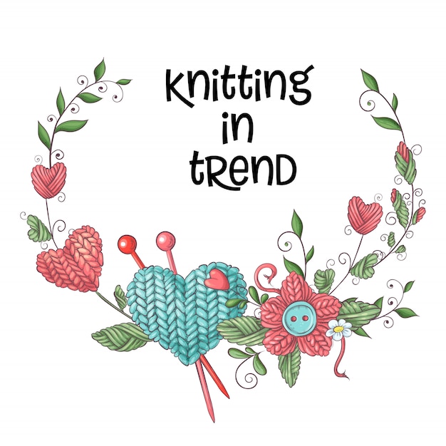 Simple illustration with knitting needle Premium Vector