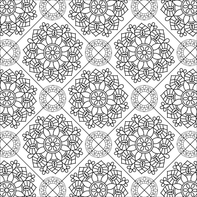 Premium Vector | Simple linear seamless ethnic pattern with floral mandala