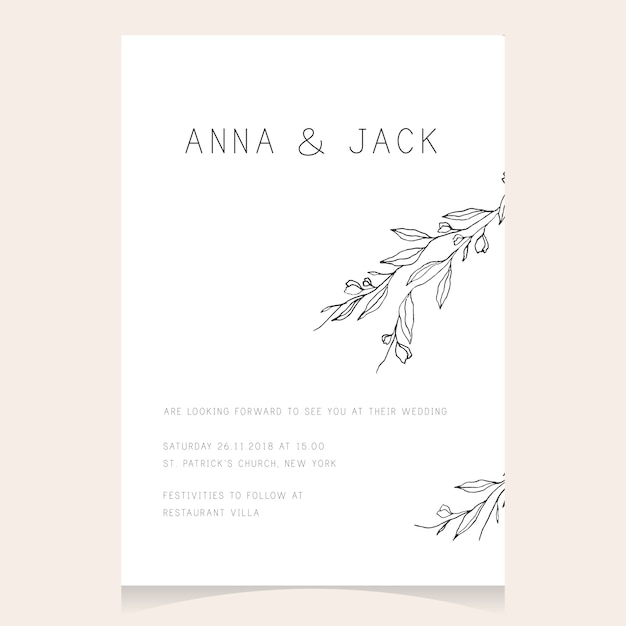 Simple minimalist wedding invitation Premium Vector