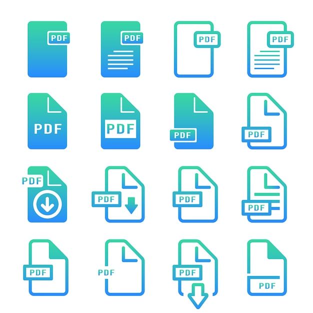 プレミアムベクター シンプルなpdfファイルグラデーションアイコンセット ベクトルとイラスト
