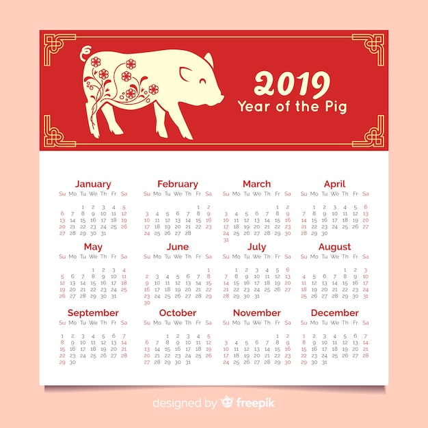 Free Vector Simple pig chinese new year calendar