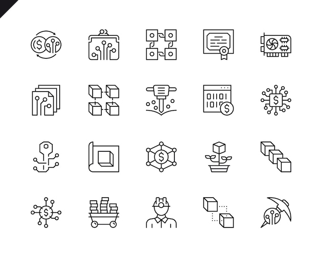 Simple set of cryptocurrency related vector line icons. Premium Vector