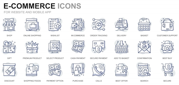  Simple set e-commerce and shopping line icons for website and mobile apps