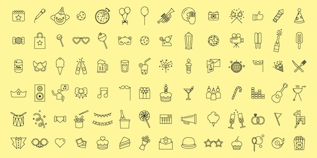 Simple set vector thin line party and celebration icons Premium Vector