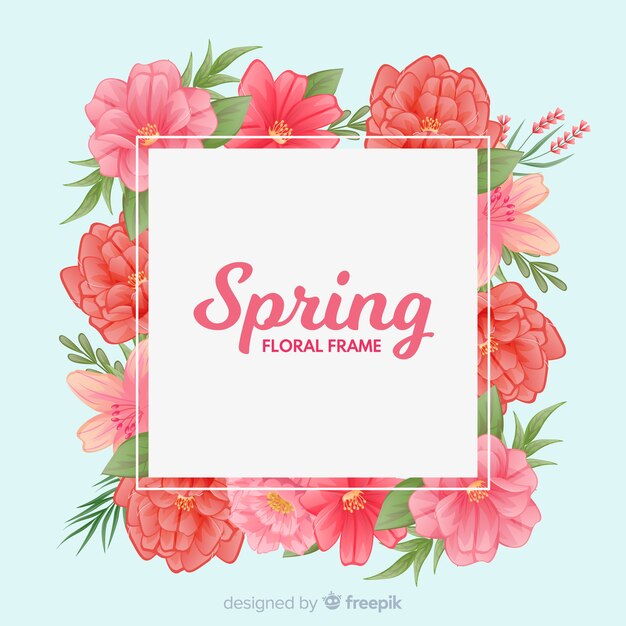 Simplistic spring background with floral frame Free Vector