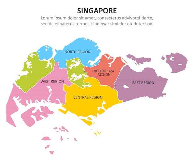 Singapore multicolored map with regions. | Premium Vector