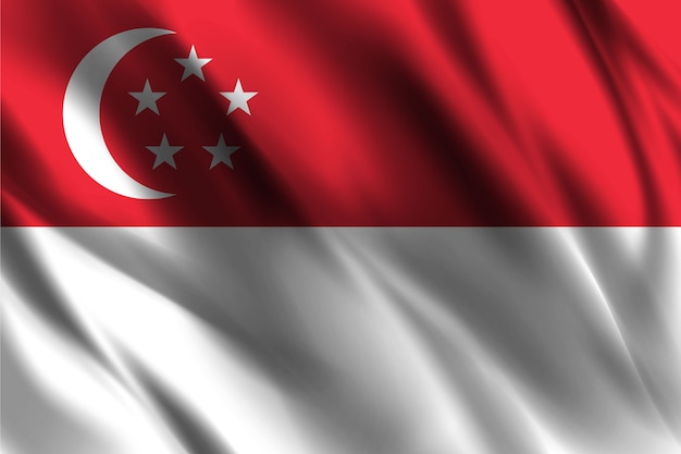 シルクの背景を振るシンガポール国旗 プレミアムベクター