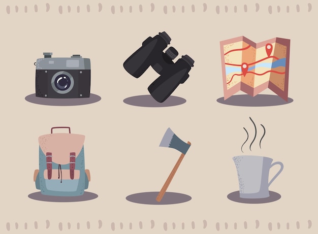 Premium Vector | Six adventure items