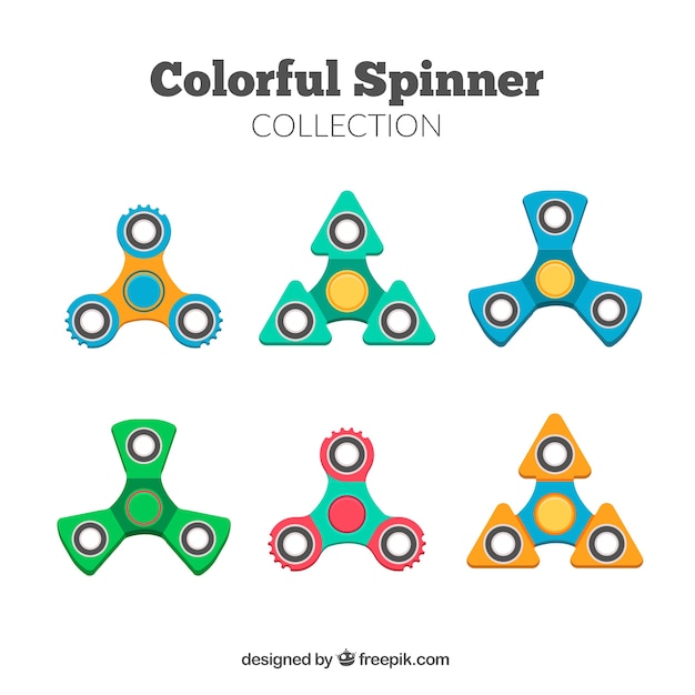 Six colored spinners in flat design