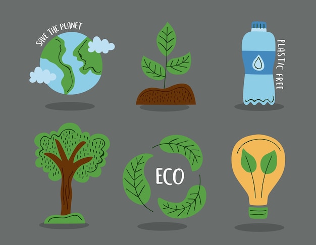 Premium Vector | Six eco friendly icons