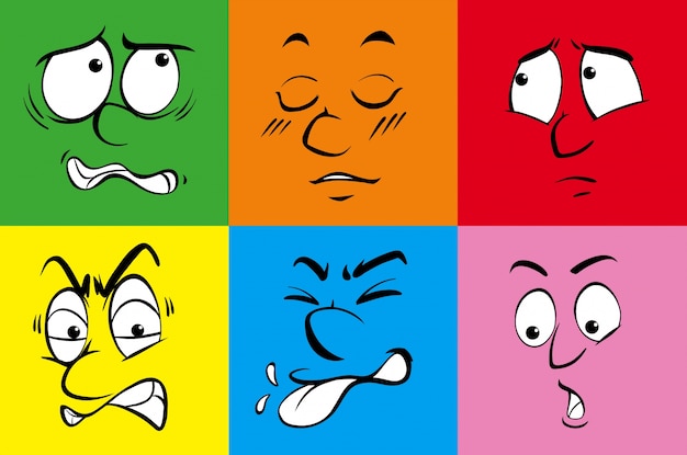 Six human emotions on colorful
background