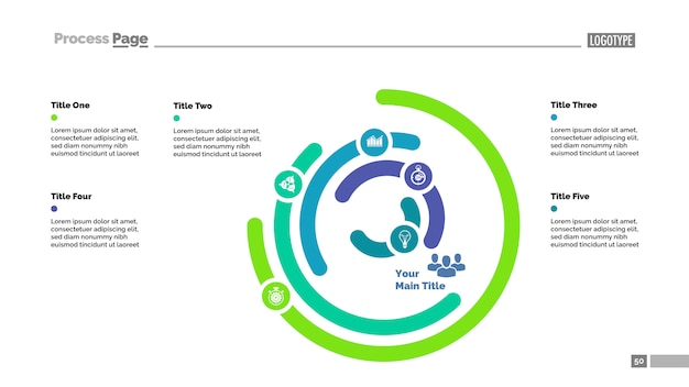 Six layer donut chart slide template. business data. graph, diagram Free Vector