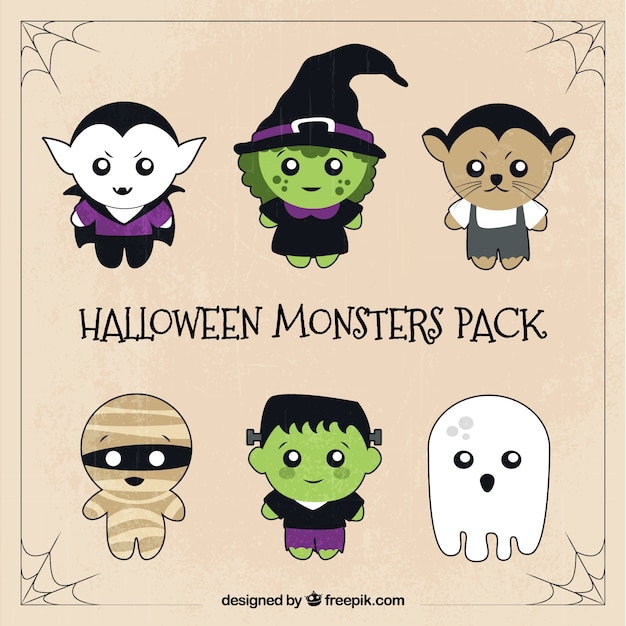 Six pack of cute halloween characters Vector | Free Download