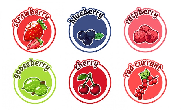 Premium Vector | Six stickers with different berries. cherry ...