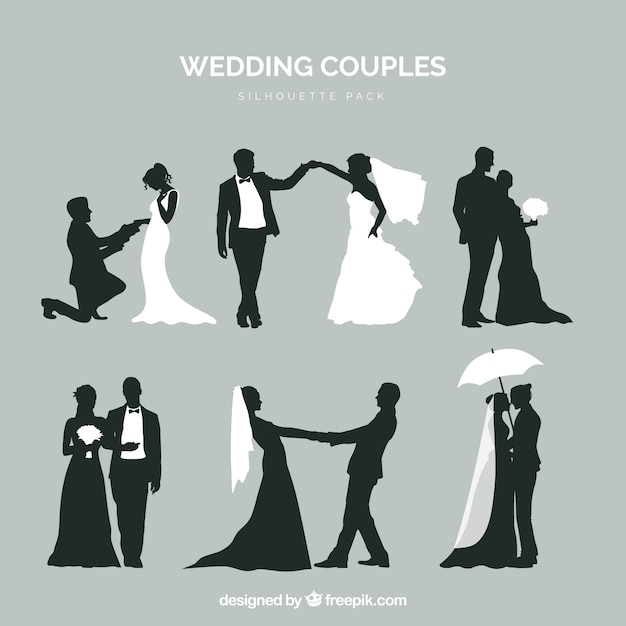 Download Free Vector | Six wedding couples in silhouette